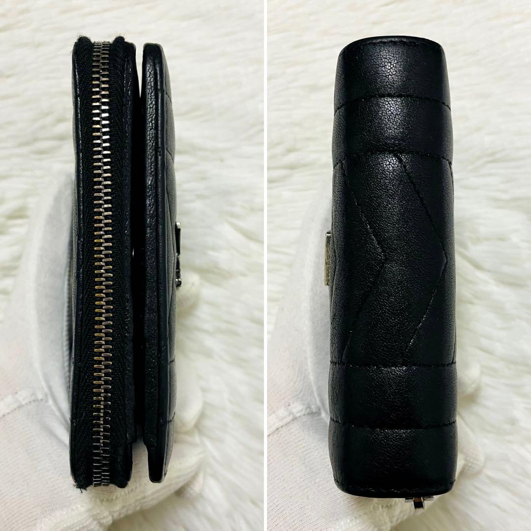 極美✨サンローラン 二つ折り財布 カサンドラ キルティング レザー 黒