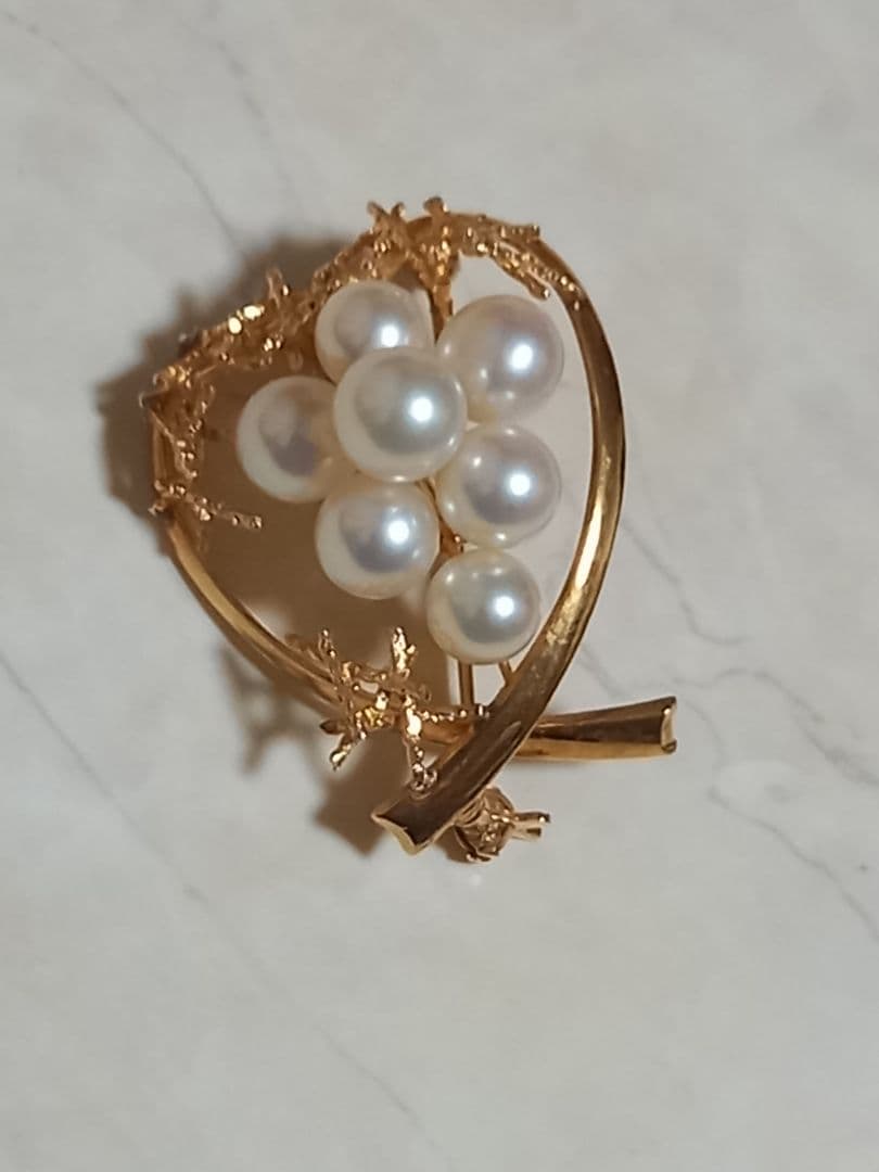 MIKIMOTO ミキモト アコヤパール 真珠 ブローチ K18イエローゴールド