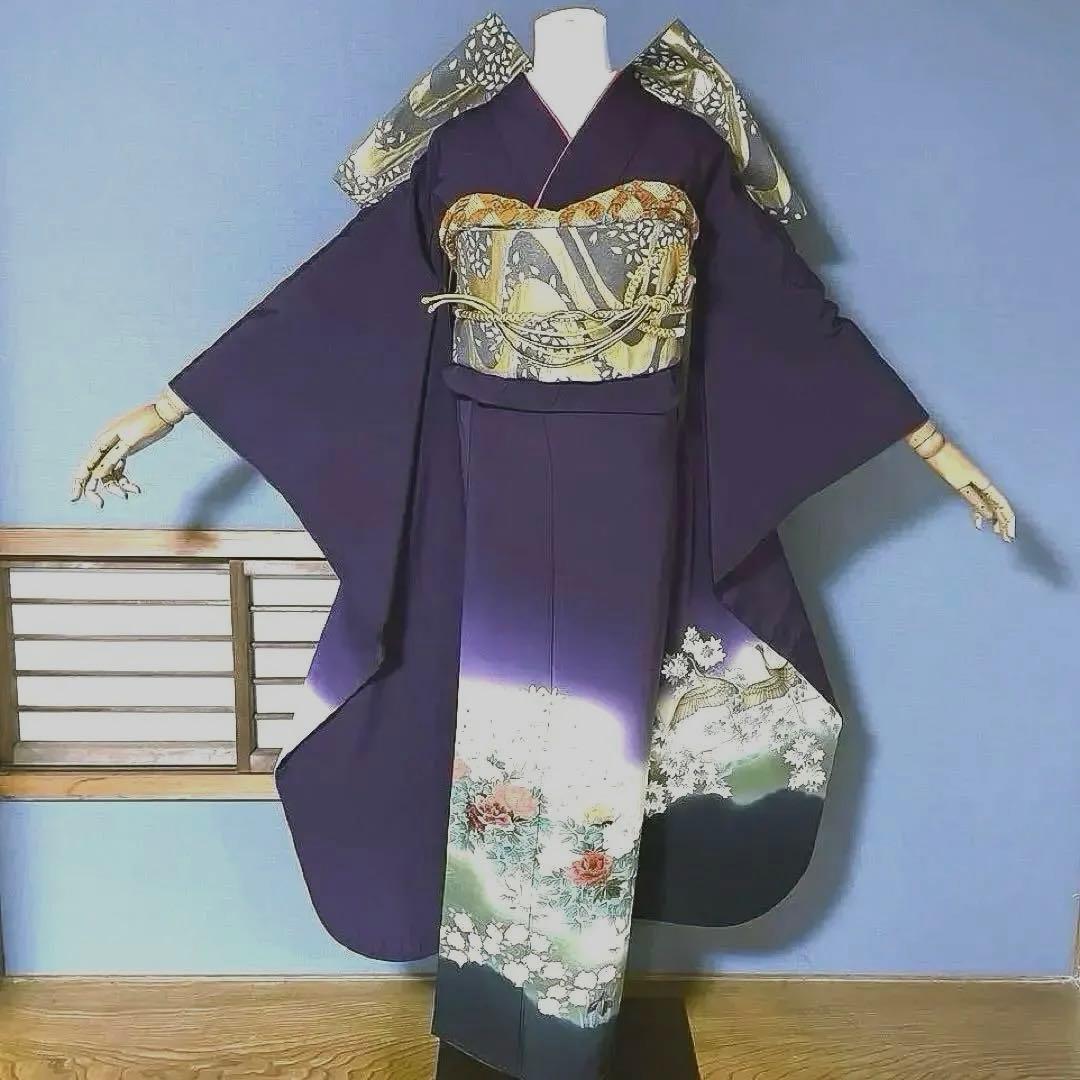 振袖フルセット　古代色の紫の友禅は、高貴で特別な色　成人式振袖　振袖　裄丈69 振袖フルセット 古代色の紫の友禅は、高貴で特別な色 成人