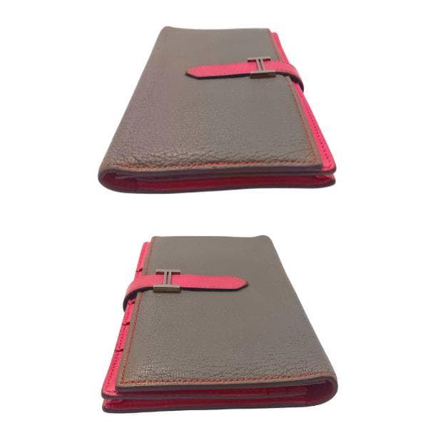 エルメス ベアンスフレ 長財布 ヴォーエプソン バイカラー グレージュ ピンク