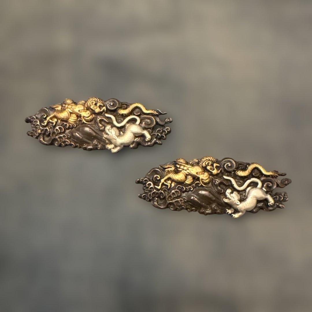 SALE⬇️時代物 目貫 龍虎　金銀　骨董　金工　刀装具　銅製