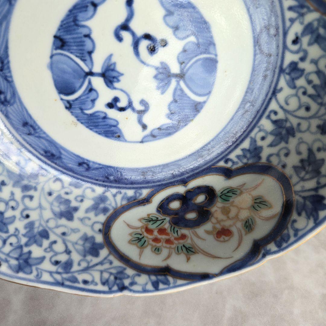古伊万里 花唐草 深皿 江戸時代 染付 金彩 赤絵 金直し 金継ぎ