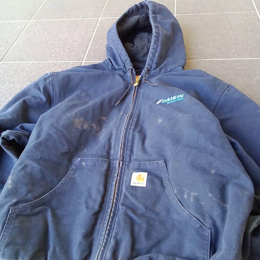 00s メキシコ製Carhartt アクティブジャケットネイビー 企業ロゴ