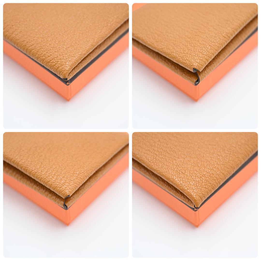 【レアカラー】エルメス カルヴィ シェーブル ケース ゴールド ブラウン