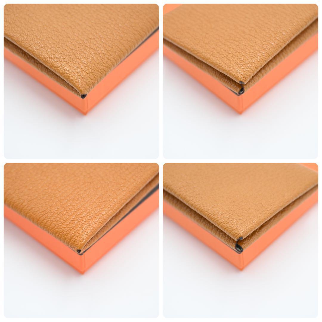 【レアカラー】エルメス カルヴィ シェーブル ケース ゴールド ブラウン