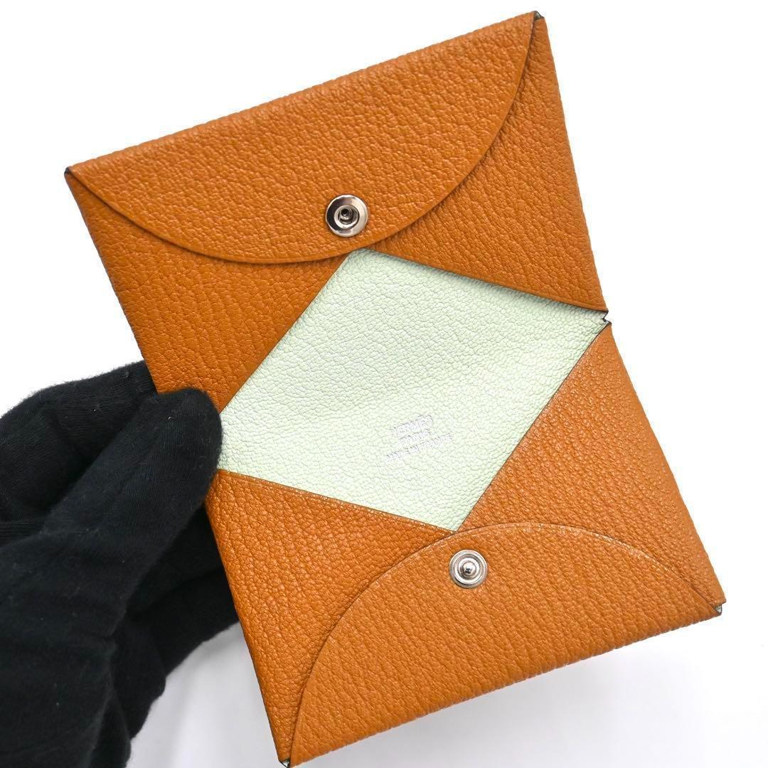 【レアカラー】エルメス カルヴィ シェーブル ケース ゴールド ブラウン