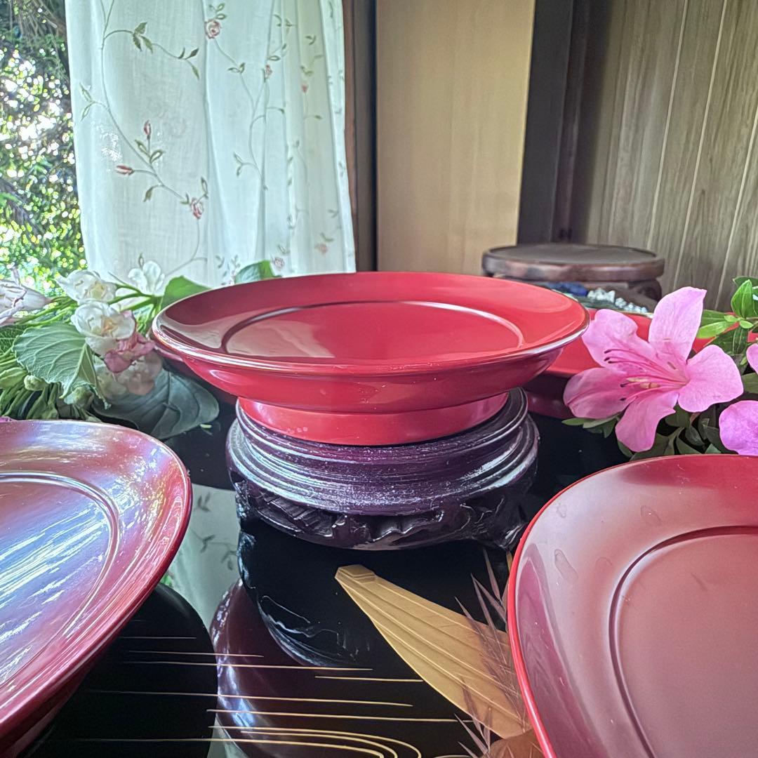 2168様感謝‼️愛蔵品渾身のJAPAN WAJIMA 輪島 塗師特製在銘椿皿5客