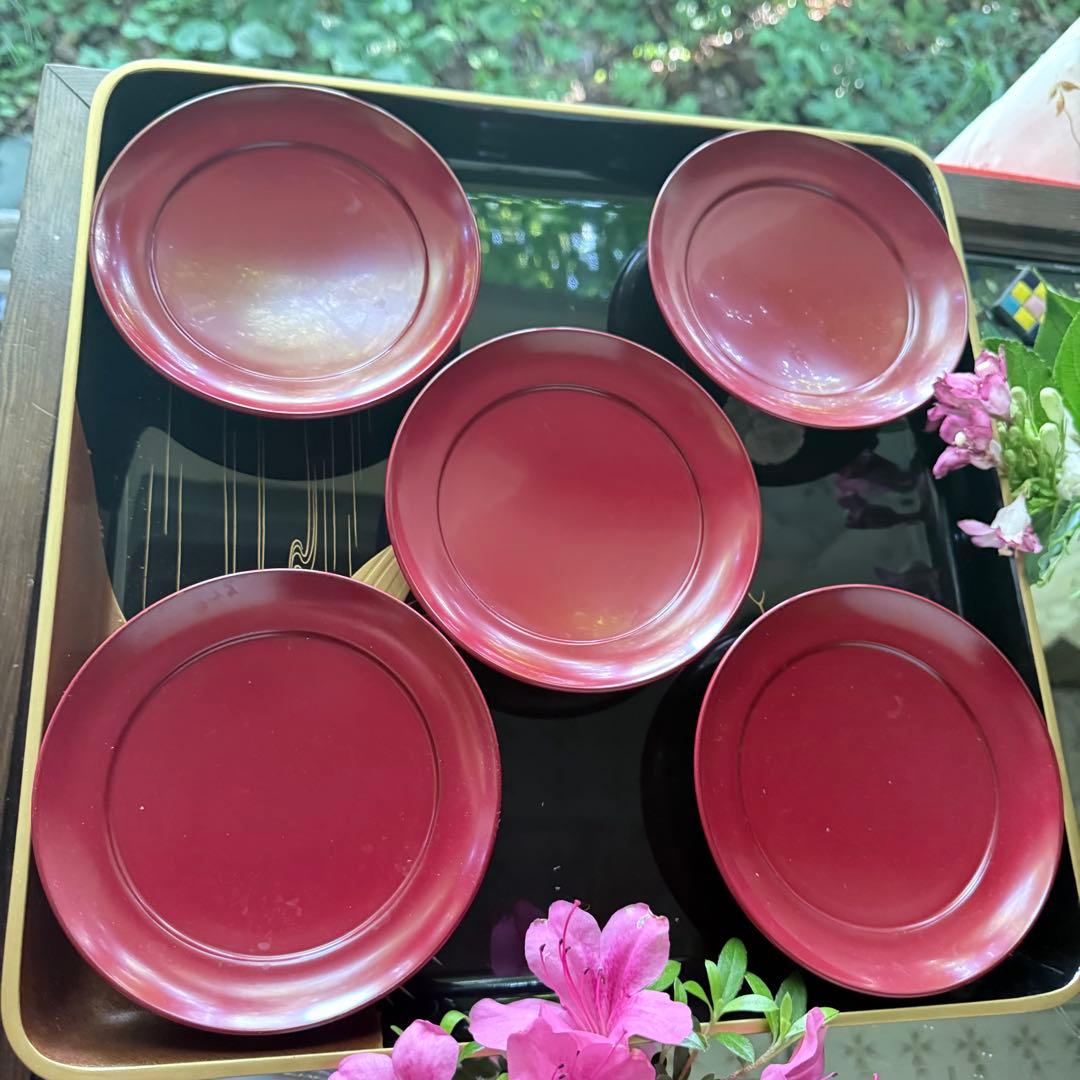 2168様感謝‼️愛蔵品渾身のJAPAN WAJIMA 輪島 塗師特製在銘椿皿5客