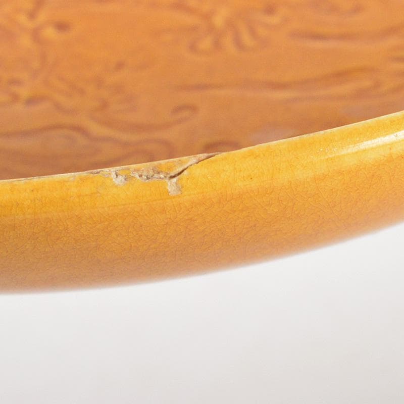 中国 黄交趾 黄釉 龍文線刻皿 小皿 4客まとめて D R6016