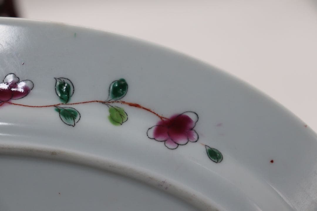 中国　許順昌造　粉彩鳳凰牡丹紋楕円大皿　送料込み1028