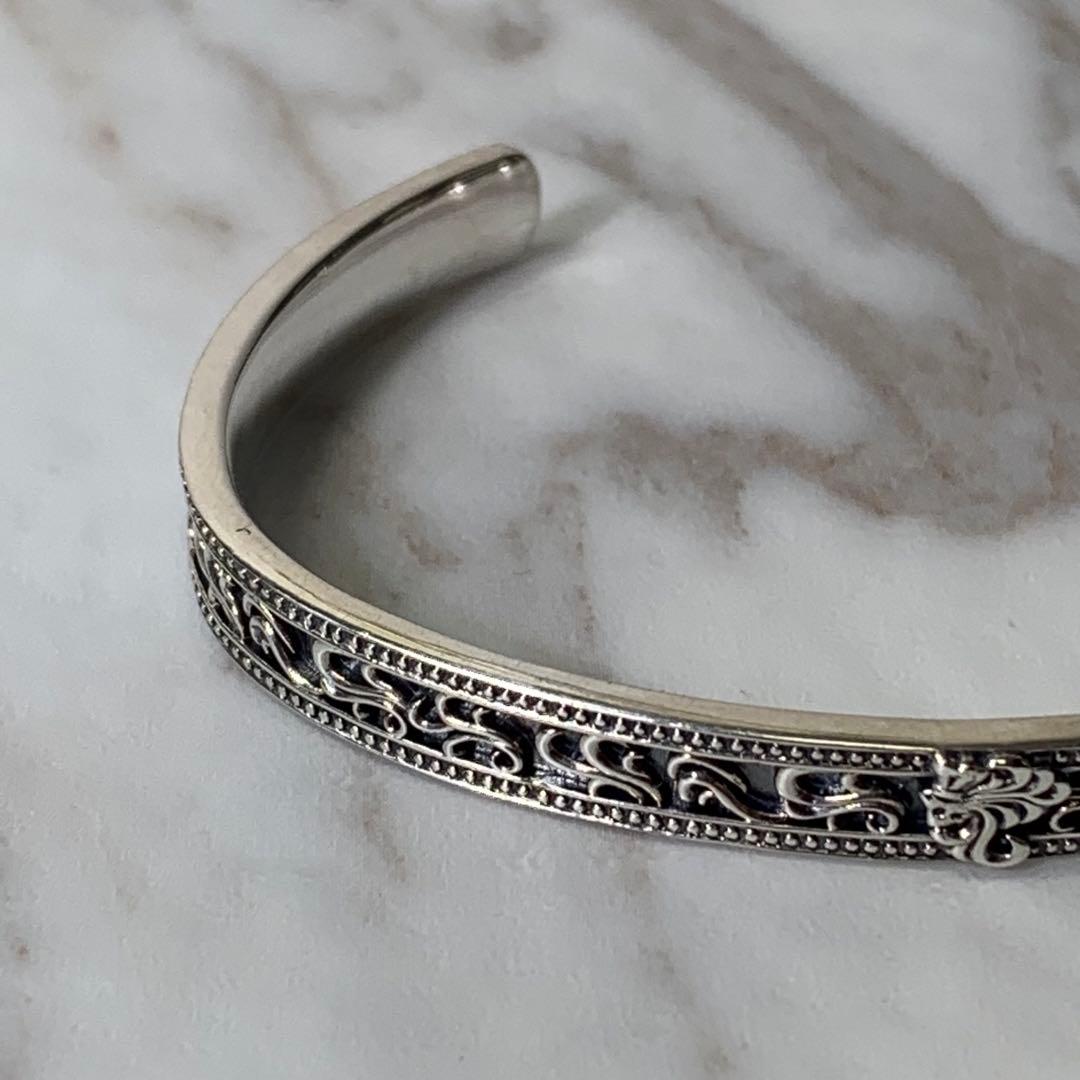 極美品 ライオンハート タテガミハウルバングル シルバー925 刻印 唐草