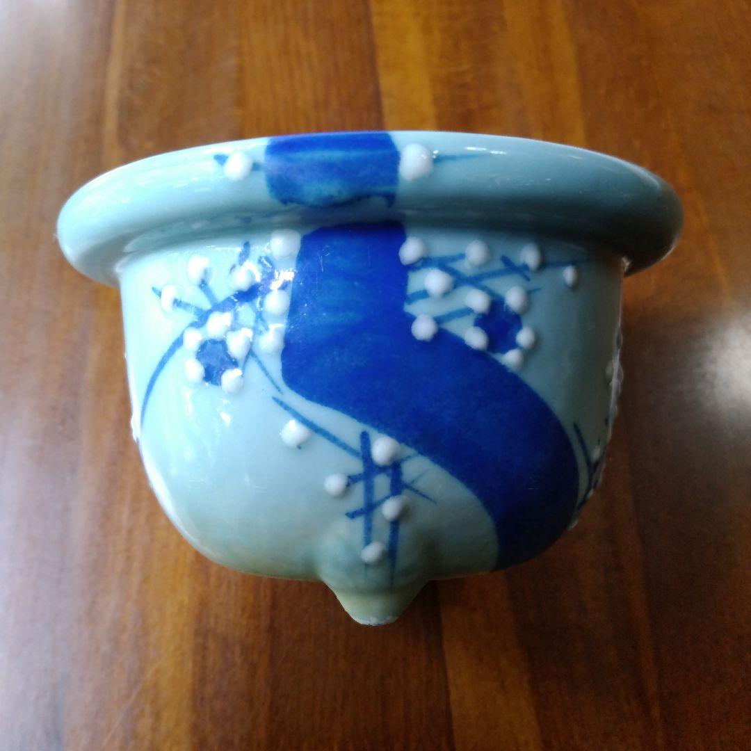 瀬戸 青磁梅花文 植木鉢 骨董