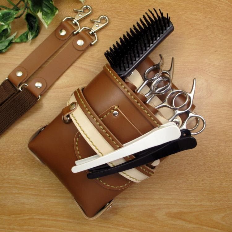 キャメル＆ナチュラル　５丁差し　本革シザーケース　SCA-39/CCA