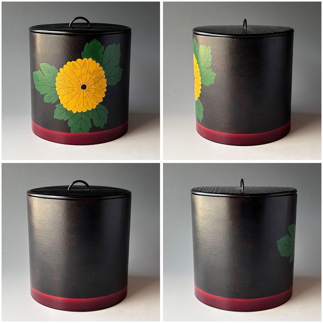 茶道具　漆器　菊絵　水指　山下甫斎　共箱　漆芸　棚　蒔絵　山中塗　茶会　稽古