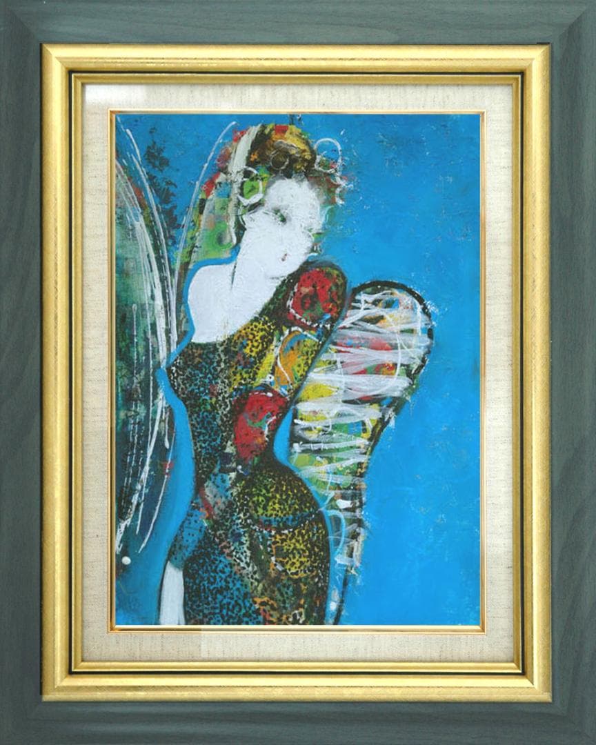 油絵 菅家令子 絵 絵画インテリア 額付(黒) uF6-010511 人物 女性