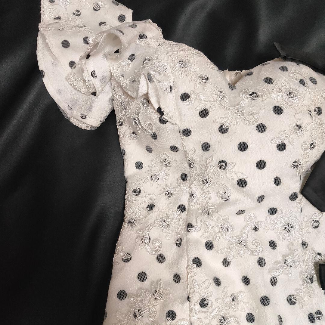 【人気商品♡】ROBE de FLEURS ドット リボンフリルワンショルドレス