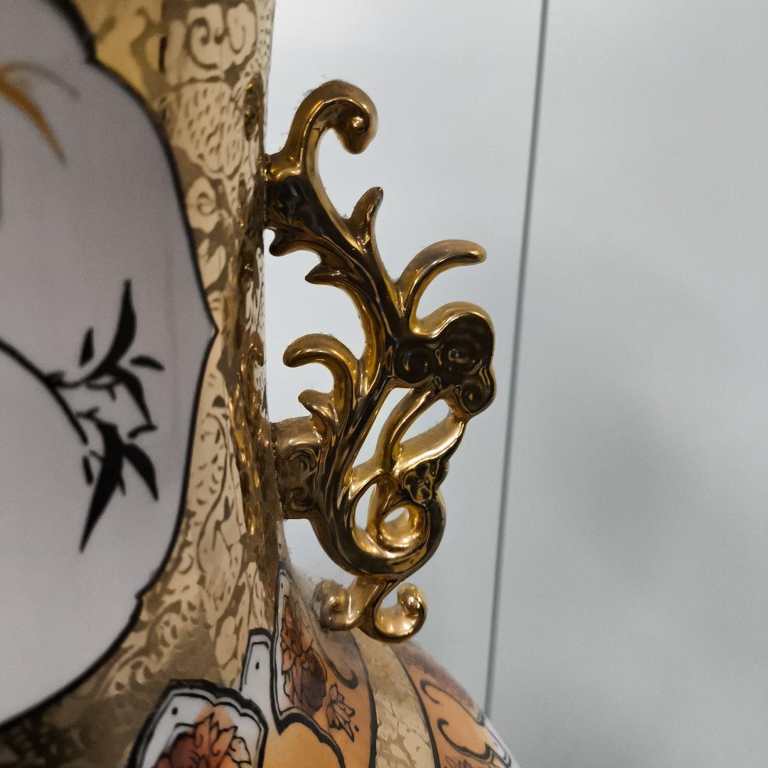 中華風☆山水画装飾の大きな陶磁器壺☆幅30センチ☆高さ