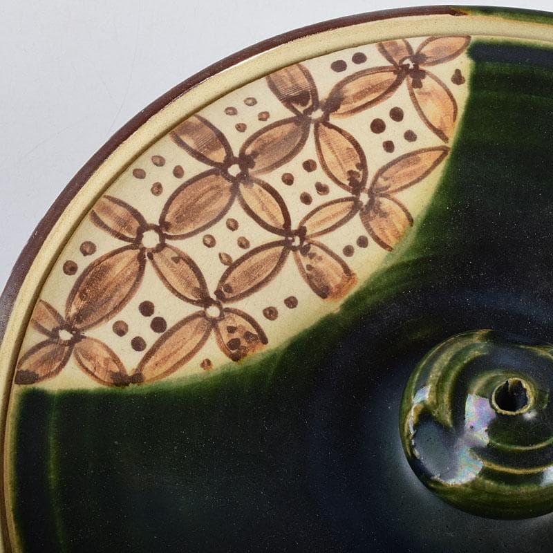 茶道具 人間国宝 荒川豊蔵作 青織部 平水指 方谷浩明極め箱 D