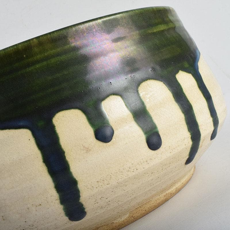 茶道具 人間国宝 荒川豊蔵作 青織部 平水指 方谷浩明極め箱 D