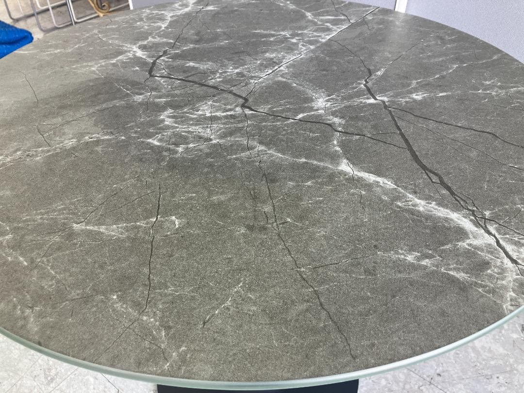 大川家具 カフェテーブル 円形 大理石風 グレー