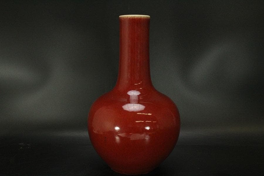 中国美術 釉裏紅 天球瓶 高36cm (HA367)