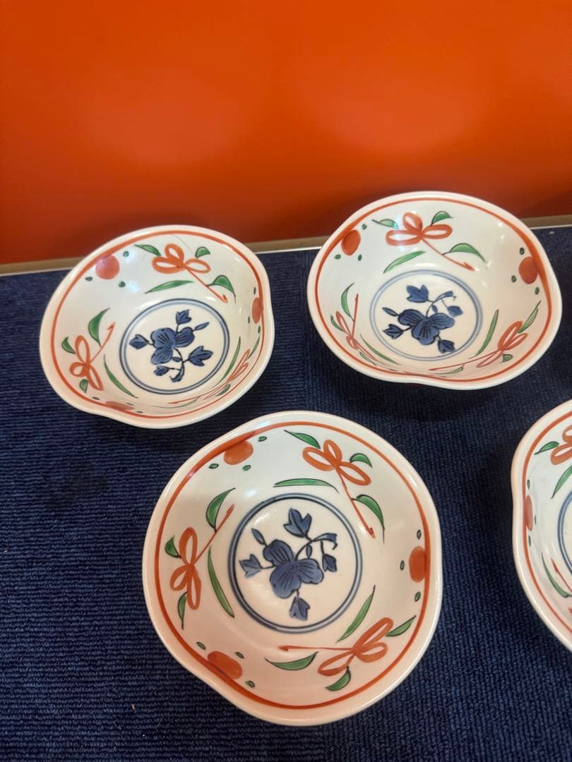 1646 其泉窯 赤絵 高台鉢 5客