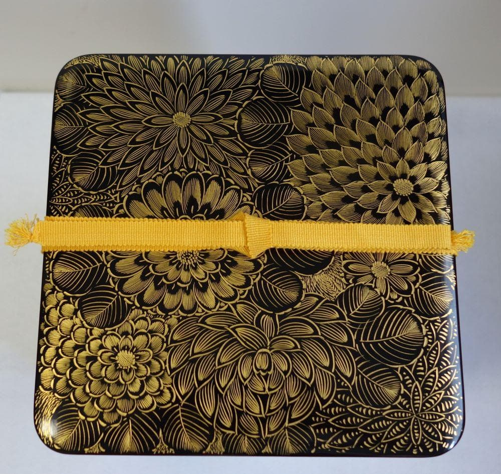 未使用 輪島塗 沈金菊文様 四段重箱