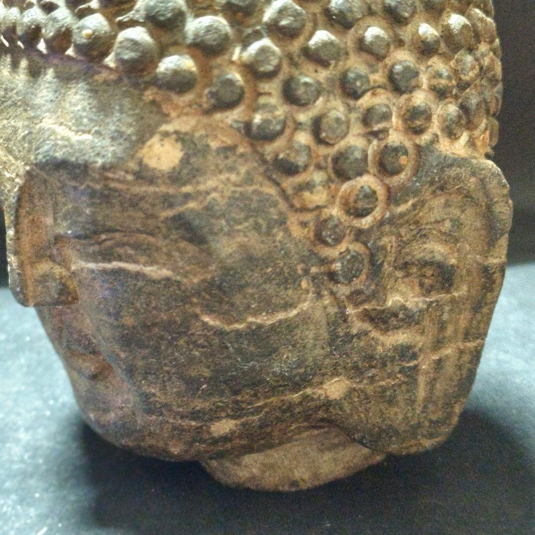 中国仏教美術 佛頭 天然石 手彫り骨董 アンティーク 石窟発掘 蒐集家