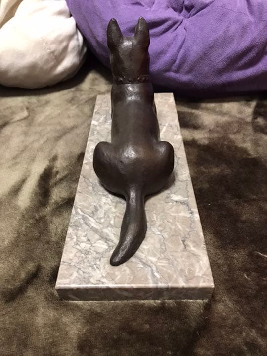 彫刻家 古川順三 junzo サイン入 大理石 犬 銅製 ブロンズ 置物