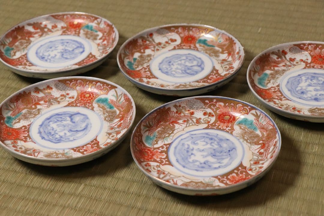 専用品【CM13】冨貴長春 古伊万里 金彩色絵 小皿 15枚 12.4cm 龍