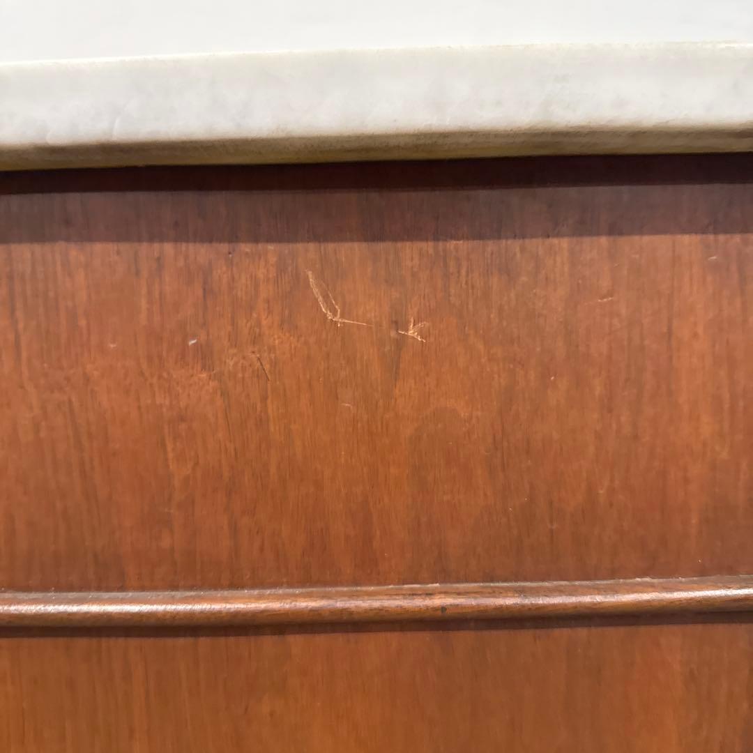 ヴィンテージ サイドテーブル 大理石天板 引き出し／扉収納付き