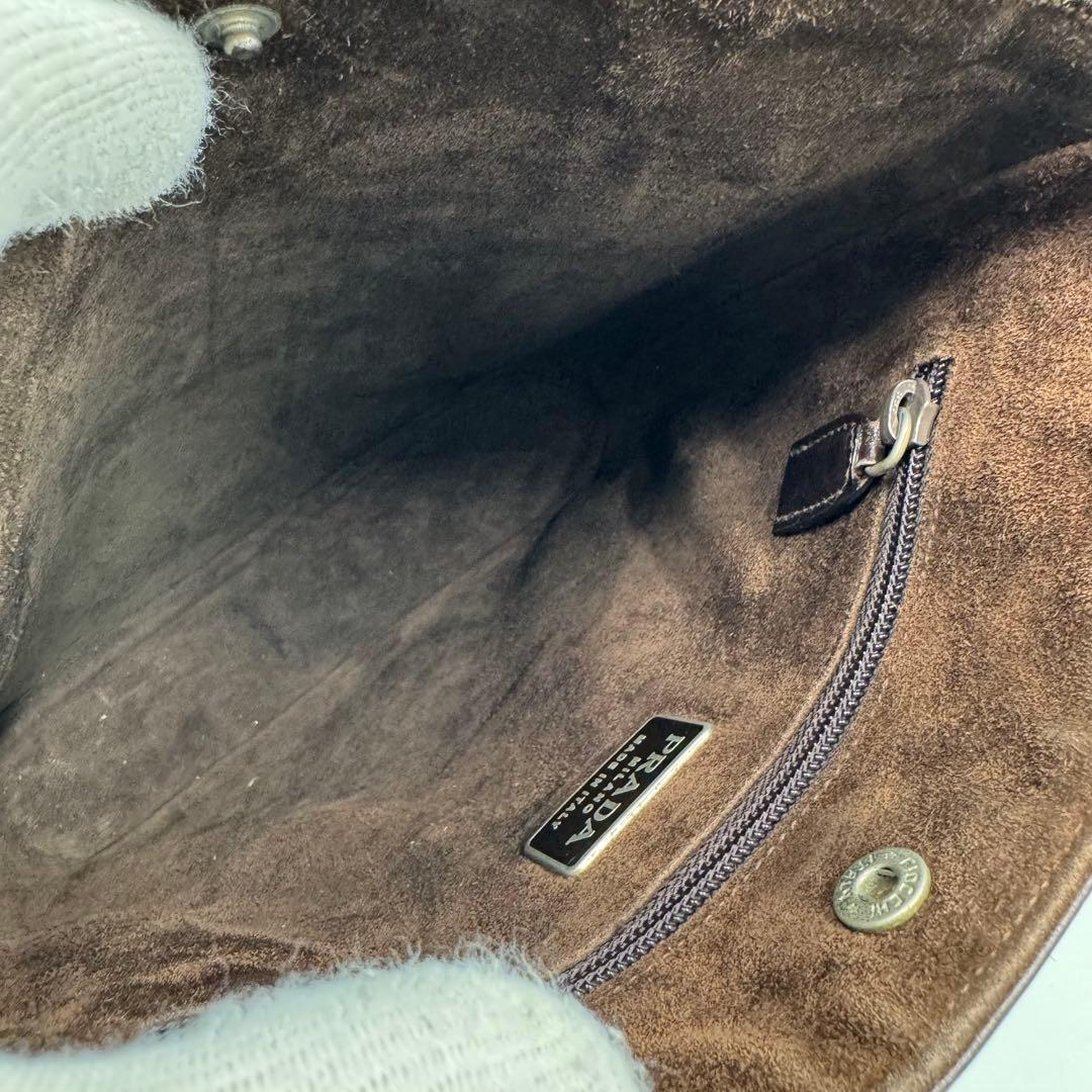 PRADA プラダ カーフ レザー ショルダーバッグ 肩掛け ダークブラウン