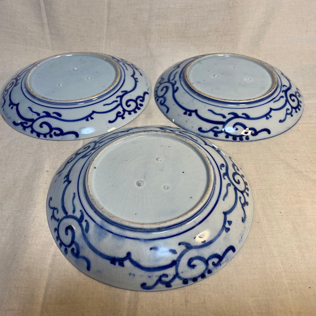 伊万里　古伊万里　中皿　花の図　松竹梅　染付　3客