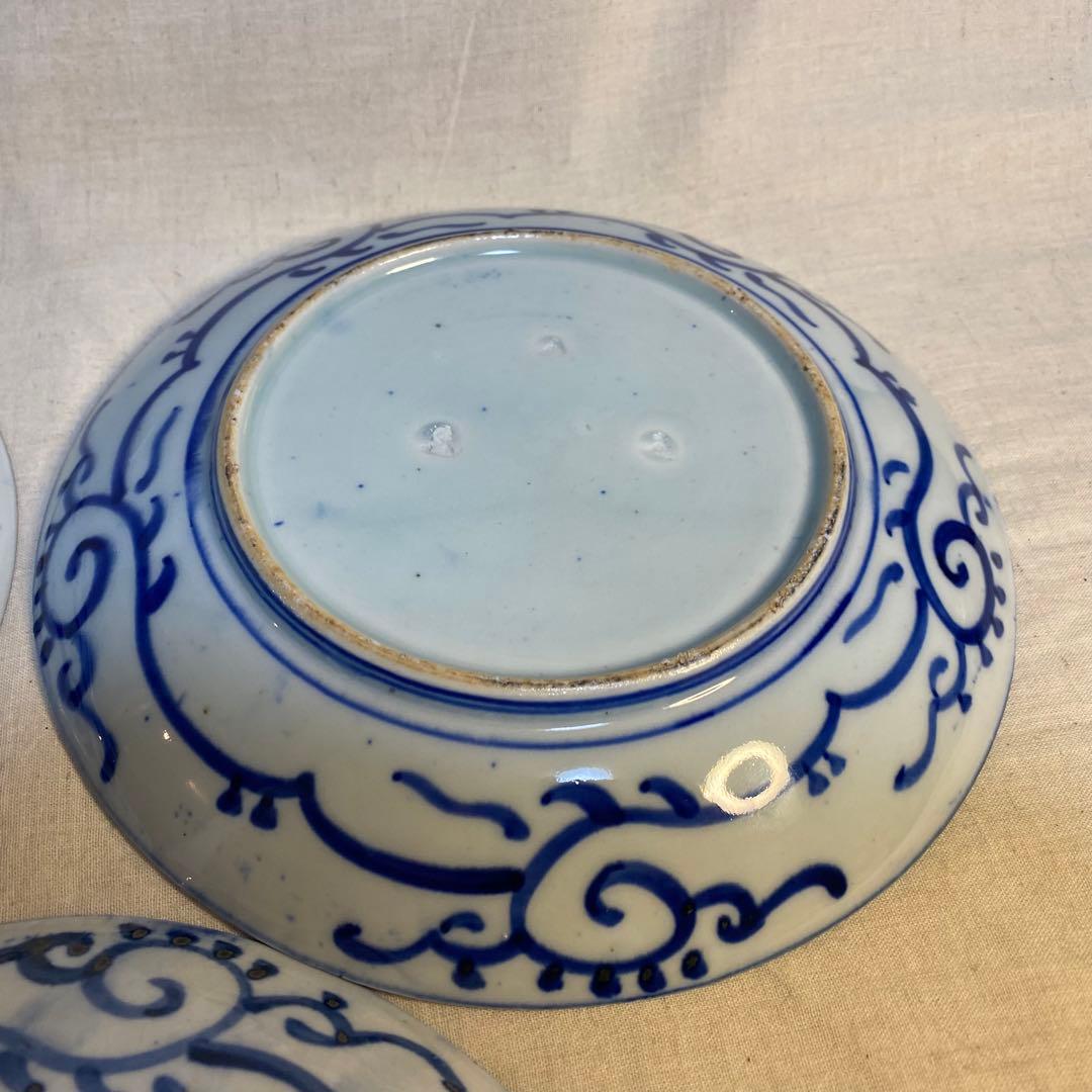 伊万里　古伊万里　中皿　花の図　松竹梅　染付　3客