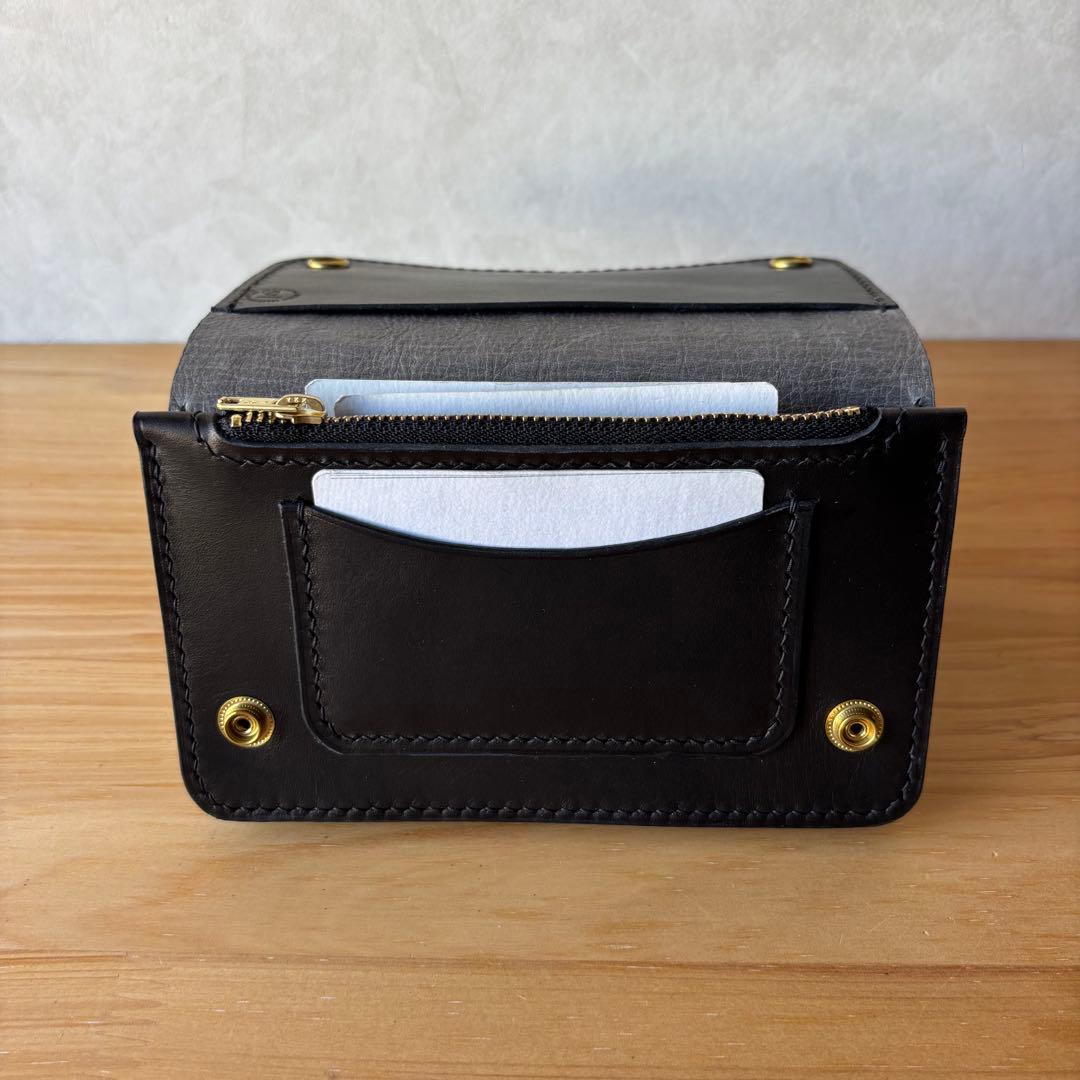 M【ブラック&クロコダイル】ミドルトラッカーウォレット イタリアンレザー