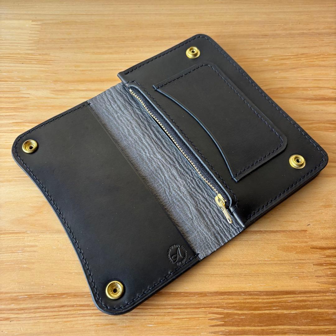 M【ブラック&クロコダイル】ミドルトラッカーウォレット イタリアンレザー