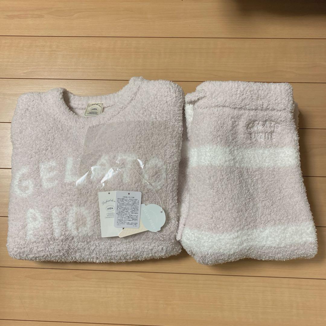 ジェラートピケ、パウダーロゴジャガードプルオーバー&ロングパンツセット、ピンク