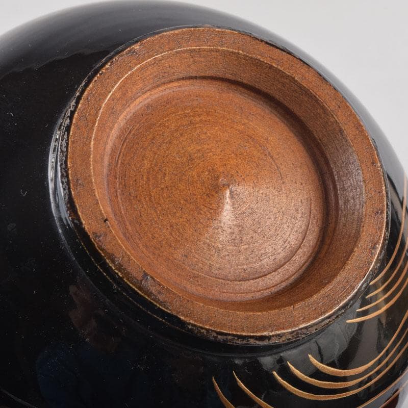 茶道具 春斎銘 陶蒔絵 黒塗 朱塗 波筏瓢箪蒔絵 茶碗 一対 V