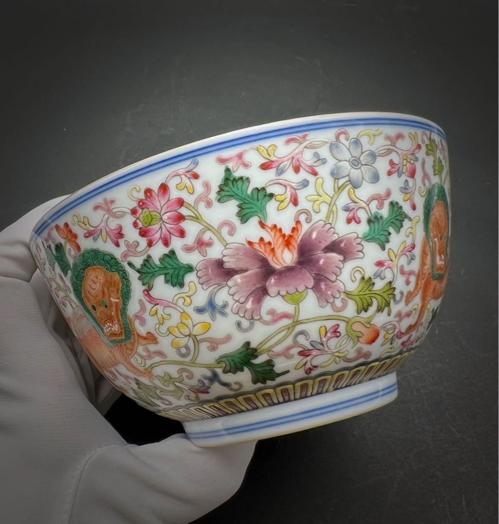 中国美術 古玩 大清乾隆年製 獅子紋様椀 箱付き