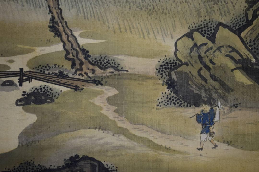 真作/狩野伊川院/人物山水図/三幅/金襴表装/布袋屋掛軸HG-