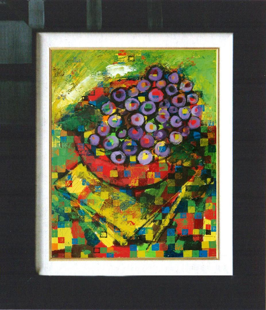 油絵 菅家令子 絵 絵画インテリア 額付(白) uF6-063004果物 ぶどう