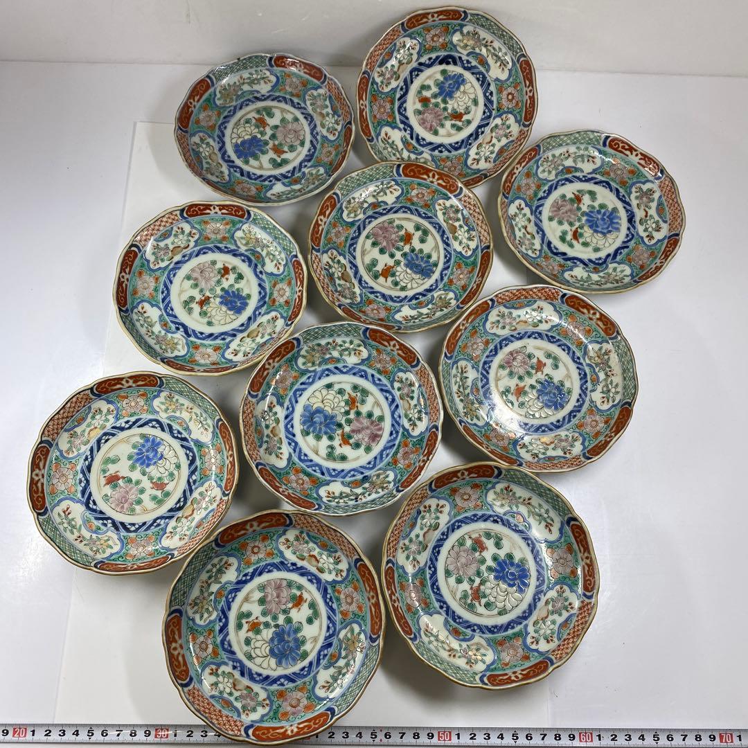 古伊万里 上手赤絵中皿10枚 幅約15.5㎝ 東Y7-0312☆