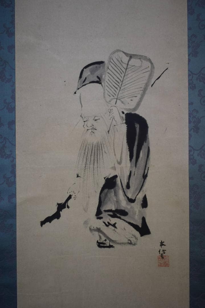 真作/狩野岑信/寿老人図/布袋屋掛軸HE-768