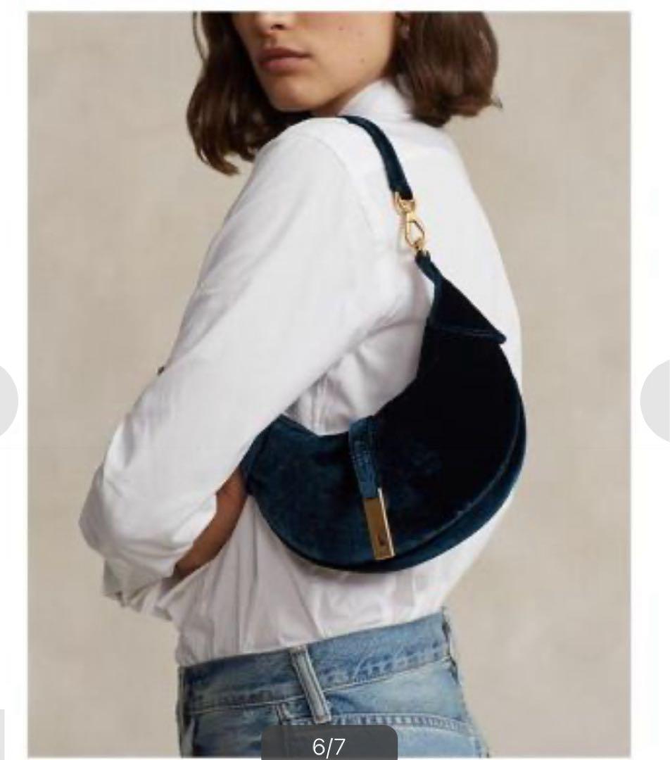 ラルフローレンPolo ID ベルベット ミニ ショルダー バッグ　ブルー