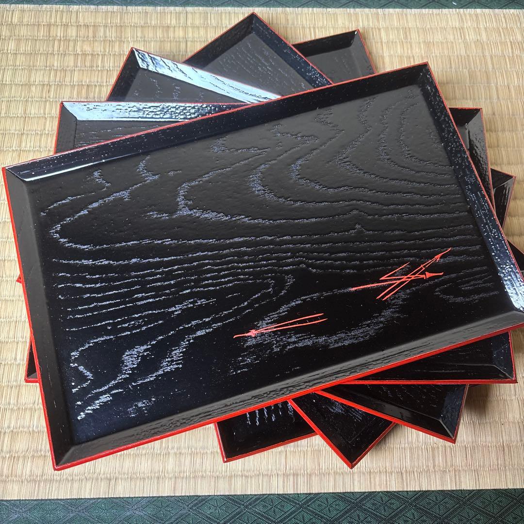 輪島塗　お汁粉椀　お膳　5客組　折れ松葉文　汁物椀　未使用品