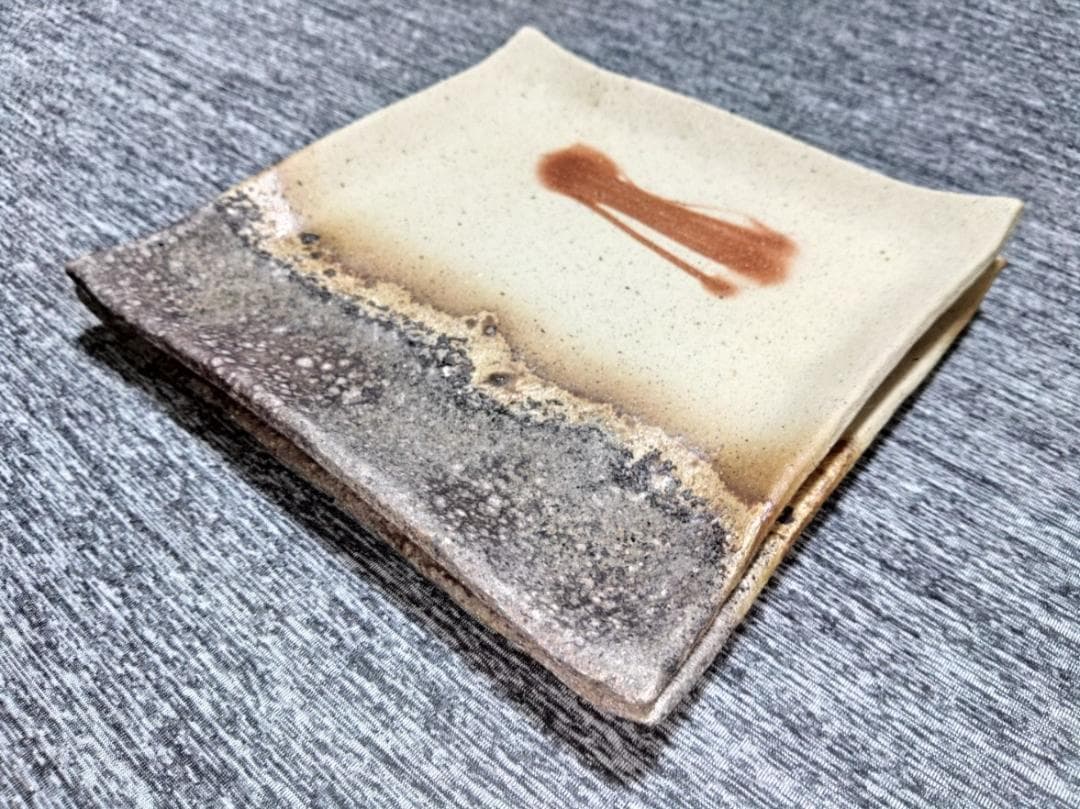 備前焼 おしゃれなデザインの平角皿2枚セット 刺身、その他料理 日本