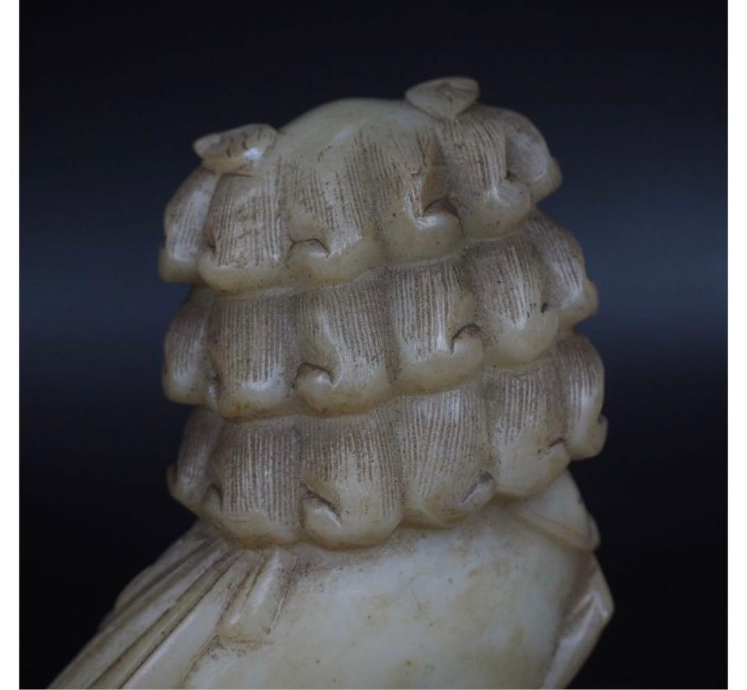 送料無料中国古玩清時代滑石彫刻獅子一対高さ18cm