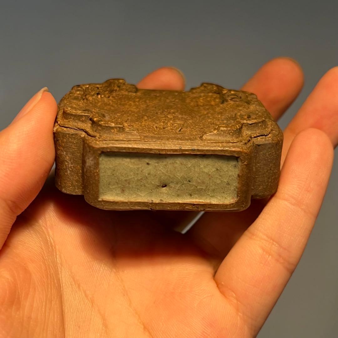 768.夢陶 隅角額入長方豆鉢 平成四年初窯 盆栽鉢 6*5.3*2.2cm