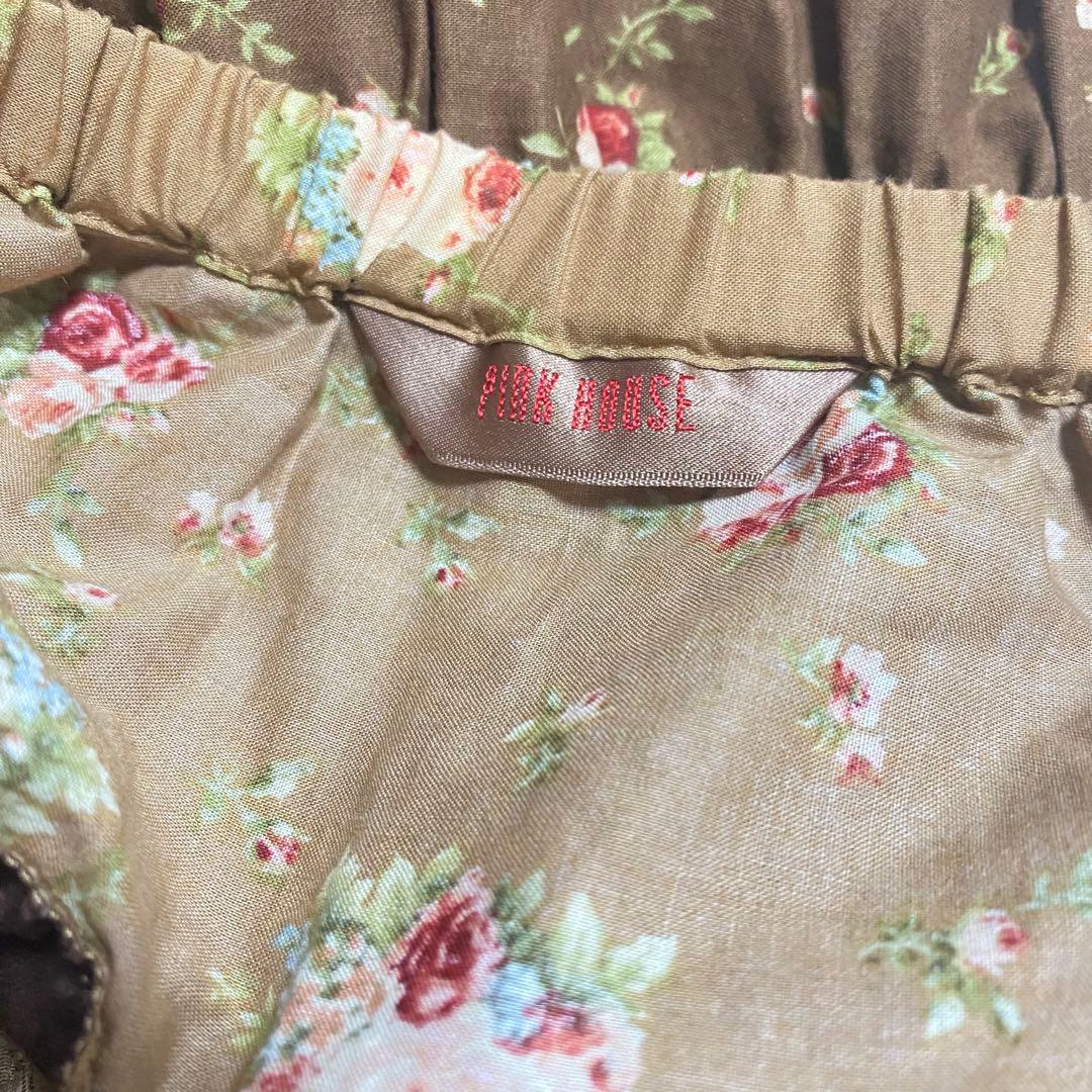 ピンクハウス ブラウン たくし上げリボン　グラデーション綿ローンスカート