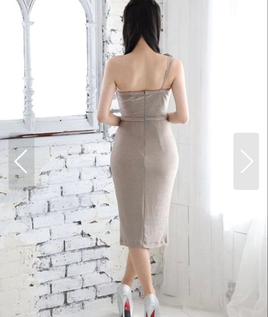 ワンショルダー ベージュ　ブロンズ　ジャンマクレーン　キャバドレス　ナイトドレス